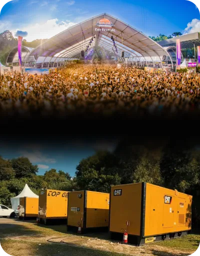 Estrutura de energia da Top Geradores no evento Warung Day Festival